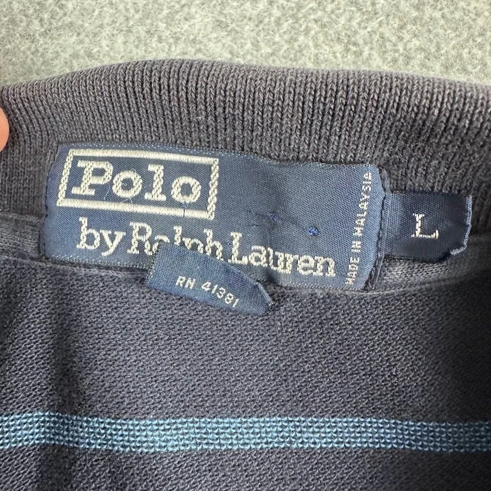 Polo Ralph Lauren Men's Navy Blue‎ Striped Golf Crest Polo Shirt Size Large